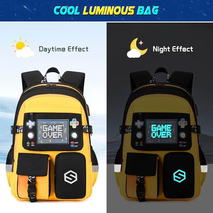 Scothen Boys Backpack, Cool Luminous Kids School Backpacks with Lunch Bag - color: Yellow