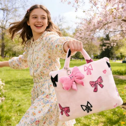 3-in-1 Kids Travel Blanket and Pillow Set - color: Pink Bow