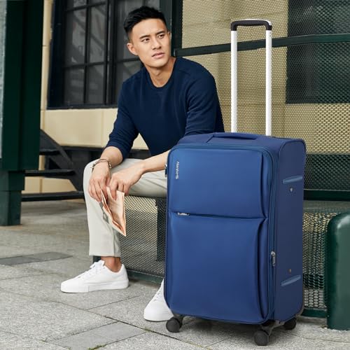 Hanke Medium Checked Luggage, 24 Inch Suitcase with Garment Compartment - color: Blue, size: 24 Inch Checked in