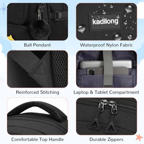 kadilong Teen Girls School Backpack Set,Laptop Backpack for College Student Women Middle High School Bookbag Mochila Escolares para Niñas Mujeres,Black - color: 3 Pack-black, size: 15,6 inch