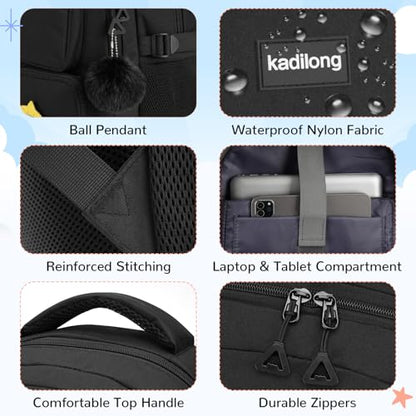 kadilong Teen Girls School Backpack Set,Laptop Backpack for College Student Women Middle High School Bookbag Mochila Escolares para Niñas Mujeres,Black - color: 3 Pack-black, size: 15,6 inch