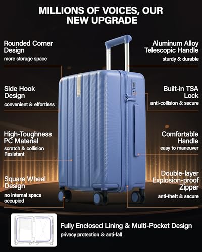 Hanke Upgraded Elite 2 Piece Luggage Set, 20 Inch Carry On & 29 Inch Extra Large Checked Suitcase, PC Hard Shell Suitcases with Wheels, TSA Lock, Explosion-Proof Zipper Travel Set,Deep Space Purple - color: Deep Space Purple, size: 2-Piece Set（20/29）
