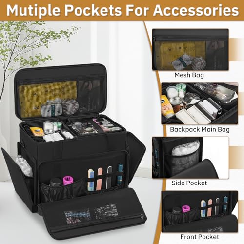 Extra Large Makeup Bag with 3 Removable Pouches and 1 Brush Holder - color: Black