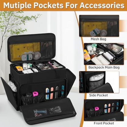 Extra Large Makeup Bag with 3 Removable Pouches and 1 Brush Holder - color: Black