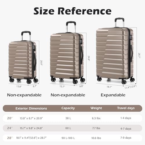 Coolife Lightweight Luggage with TSA Lock,3 Piece Set Brown - color: Brown, size: 3 Piece Set (20in/24in/28in)