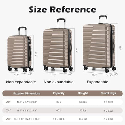 Coolife Lightweight Luggage with TSA Lock,3 Piece Set Brown - color: Brown, size: 3 Piece Set (20in/24in/28in)