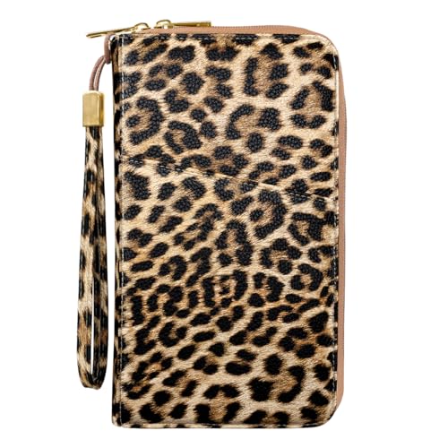 Family Passport Holder Wallet RFID Blocking Document Organizer - color: Light Leopard