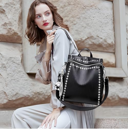 Convertible Backpack Purse Women - Fashion Tote Backpack, Shoulder Bag, Black Travel Backpack for College, Work, Casual