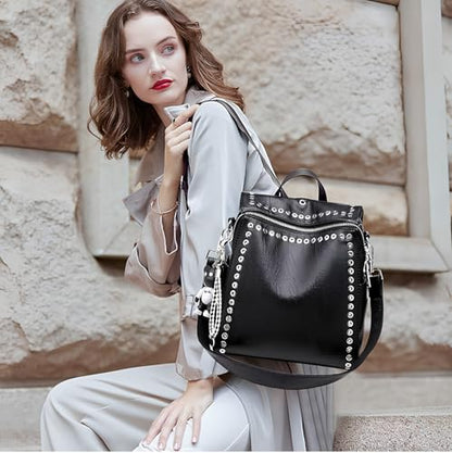 Convertible Backpack Purse Women - Fashion Tote Backpack, Shoulder Bag, Black Travel Backpack for College, Work, Casual