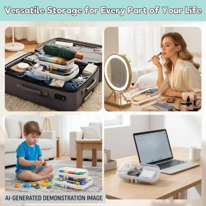 AZY 3 Pack Clear Hard Shell Zipper Organizer Set, Multi-Size Waterproof Storage Bags with Wet Dry Separation, Travel Makeup Bag, Toiletry Bag, Pencil Case, Cosmetic Organizer