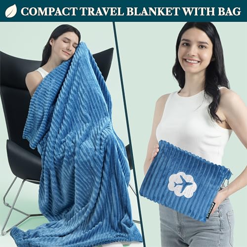 PAVILIA Travel Blanket and Pillow, Soft Ribbed Fleece Airplane, Teal Blue - color: Sea Blue