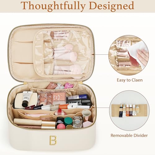 Personalized Initial Travel Makeup Toiletry Bag Gifts for Women - color: Beige, style: B