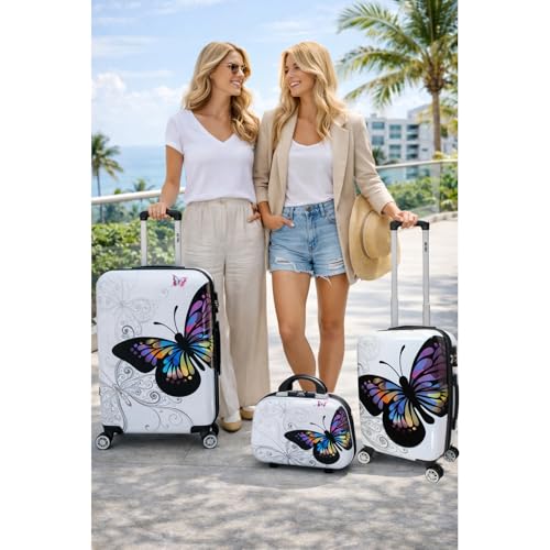 World Traveler Butterfly 3-Piece Polycarbonate Hardside Expandable Spinner Luggage Set with Enhanced Wheel System - size: 3-Piece Set