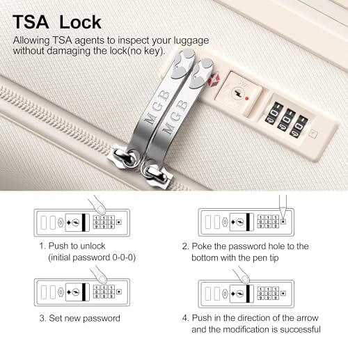 MGB 24 Inch Expandable Checked Luggage Hard Shell Suitcase (Cream) - color: Cream, size: 24 inch