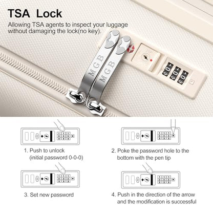 MGB 24 Inch Expandable Checked Luggage Hard Shell Suitcase (Cream) - color: Cream, size: 24 inch