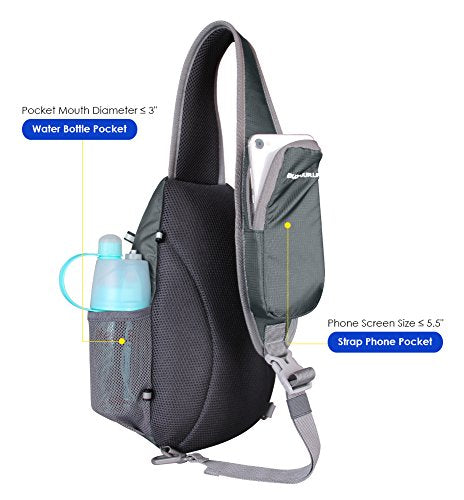 WATERFLY Crossbody Sling Bag, Small Shoulder Chest Backpack - color: Gray