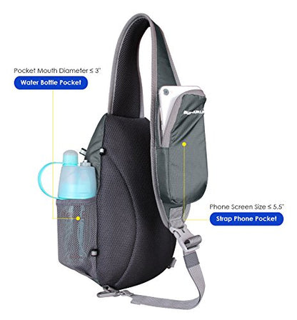 WATERFLY Crossbody Sling Bag, Small Shoulder Chest Backpack - color: Gray
