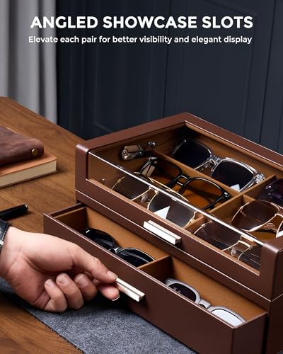 ProCase 12 Slots Sunglasses Box with L-Shaped Clear Lid -Espresso - color: Espresso, size: Medium