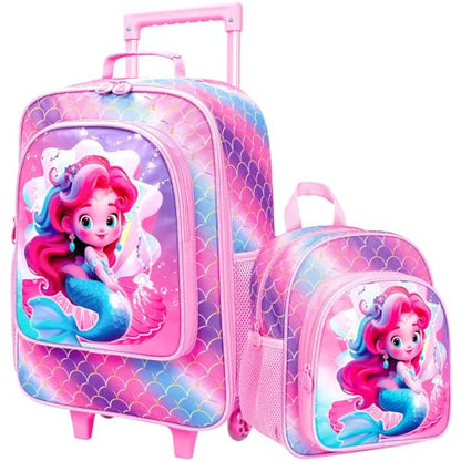 Kids Luggage Girls Suitcase 18", 2PCS Carry-on Set Princess Mermaid - color: Mermaid Pink 02