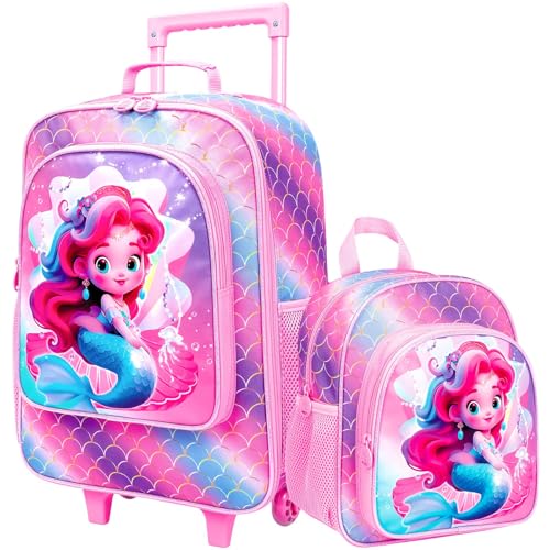 Kids Luggage Girls Suitcase 18", 2PCS Carry-on Set Princess Mermaid - color: Mermaid Pink 02