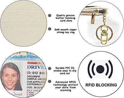 woogwin Slim RFID Credit Card Holder for Women Mini Front Pocket Wallet Purse With Keychain - color: Lichee Beige