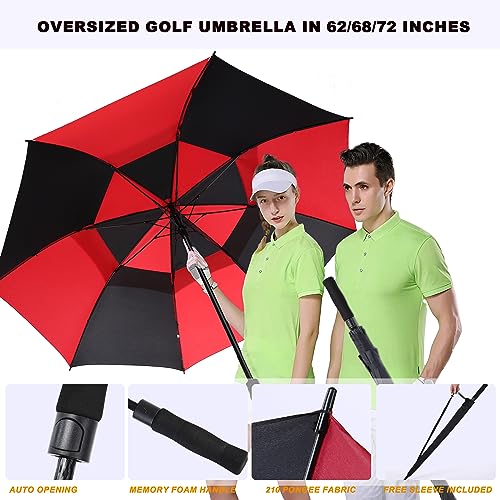 54/62/68/72 Inch Large Golf Umbrella Windproof Auto Open for Rain - color: Red/Black, size: 68 Inch