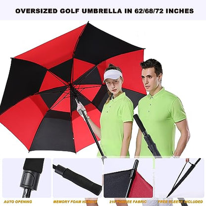54/62/68/72 Inch Large Golf Umbrella Windproof Auto Open for Rain - color: Red/Black, size: 68 Inch