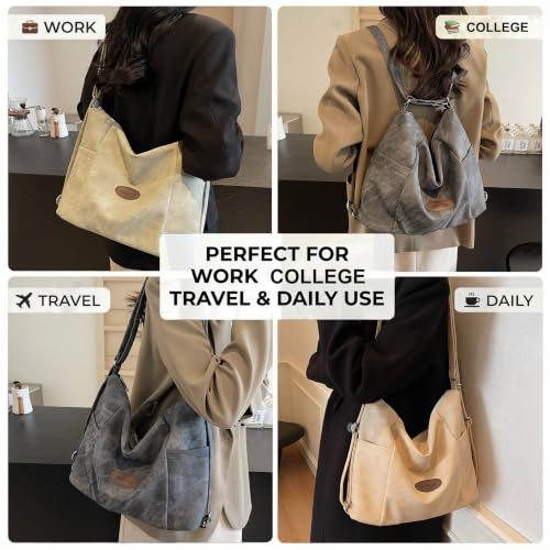 Convertible Backpack for Women, 3-in-1 Shoulder Crossbody Hobo Bag - color: Khaki