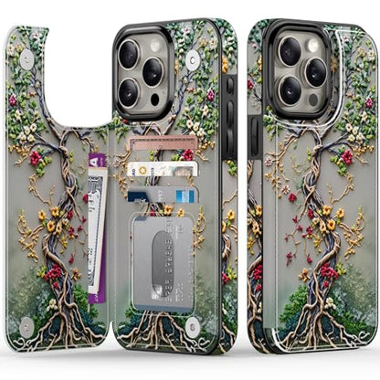FUNMIKO for iPhone 13 Pro Max Wallet Case, Card Holder, RFID-Blocking - color: Blooming Tree of Life, size: iPhone 13 Pro Max