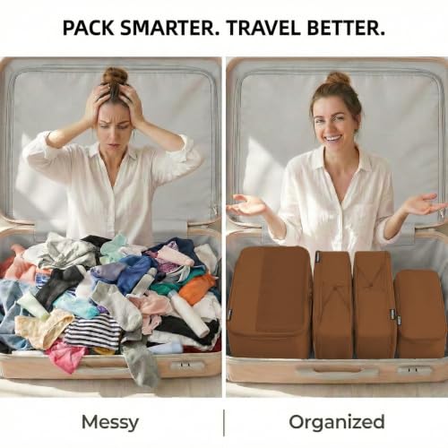 4 Piece Compression Packing Cubes for 3–7 Day Travel, Light Brown - color: Light Brown
