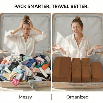 4 Piece Compression Packing Cubes for 3–7 Day Travel, Light Brown - color: Light Brown