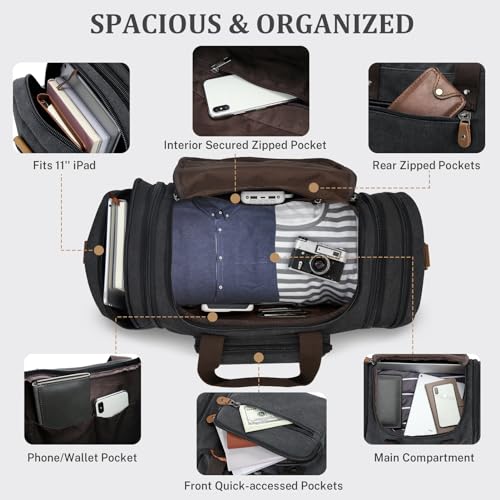Gonex Canvas Duffle Bag, Expandable 50L Travel Overnight Weekender Bag - color: Dark Grey, size: Large-50L (Without Shoe Compartment)