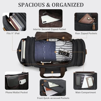 Gonex Canvas Duffle Bag, Expandable 50L Travel Overnight Weekender Bag - color: Dark Grey, size: Large-50L (Without Shoe Compartment)
