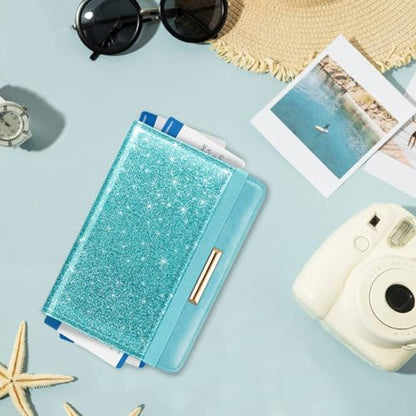 Coco Rossi Passport Holder for Travel Women Slim RFID Passport Cover Wallet - color: Glitter Teal