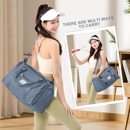 Gym Bags with Shoes Compartment Personal Item Travel Bag Blue - color: D3-Grey Blue+2Pcs Toiletry Bag