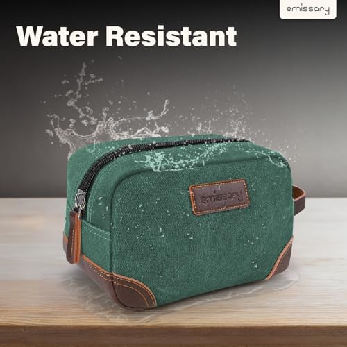 emissary Men's Canvas Travel Toiletry Bag, Leather Dopp Kit - Green - color: Green