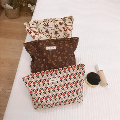 Wudygirl Makeup Bag for Women Travel Cosmetic Bag 10.5"x7.5" Boho Floral - color: Boho Floral
