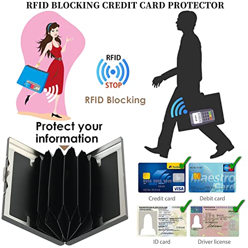 BONSYL® Metal Credit Card Holder Wallet, Ultra Thin RFID Blocking Credit Card Wallet with 6 Slots for Men and Women.(6 Card/Black/Flower) - color: 6 Card/Black/Flower