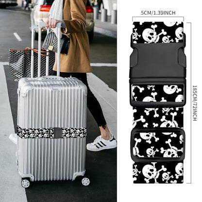 Luggage Straps for Suitcases, Heavy Duty Travel Belt with Quick-Release Buckle, Adjustable Suitcase Strap, Cute Luggage Accessories for Travel Trendy Skull - color: Trendy Skull