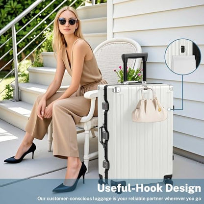 Krute Zipperless Luggage 28inch Checked Hard Shell Suitcases with Wheels - color: White, size: Large (28 Inch)