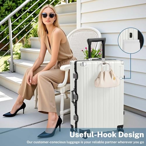 Krute Zipperless Luggage 28inch Checked Hard Shell Suitcases with Wheels - color: White, size: Large (28 Inch)