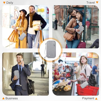 Passport Holder Family RFID Blocking Passport Wallet (Grey-Medium) - color: Grey