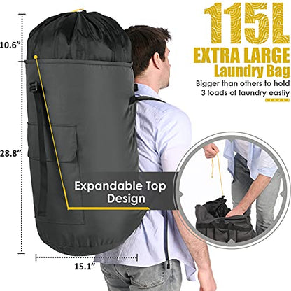 Backpack Laundry Bag, 115L Heavy Duty Extra Large College Laundry Backpack, Dirty Clothes Bag with Shoulder Straps, Laundry Hamper Bag with Drawstring Closure for College Dorm, Apartment Charcoal grey - color: Charcoal grey
