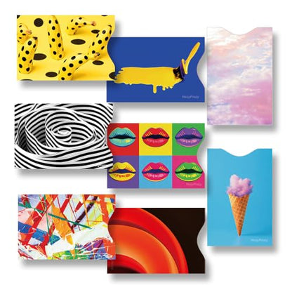 8 Pack RFID Blocking Sleeves for Credit Cards, Slim Card Protector Inserts for Wallet, Anti-Theft RFID Shield, Easy-Identify Pop Art Designs, Fits Debit/ID/ATM Cards