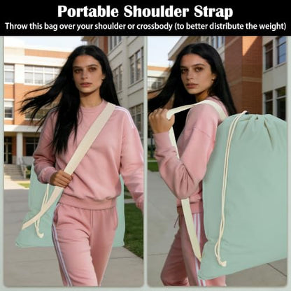 Canvas Laundry Bag with Shoulder Strap & Drawstring, 23"W x 29"H, MintGreen - color: Mint Green