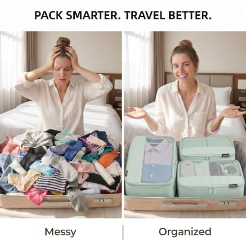 4 Piece Compression Packing Cubes for 3–7 Day Travel, Light Green - color: Light Green