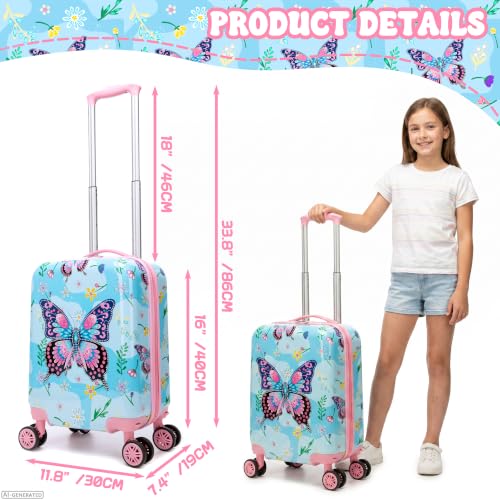 Kid's Hardshell Luggage Sets 4 Piece Rolling Suitcases with Wheels for Girls Women 16" Carry on Luggage Toddler Travel Suitcase Set - color: Pink Butterfly
