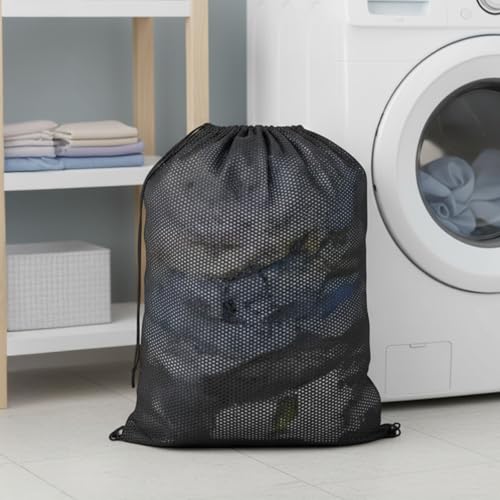 Mesh Laundry Bag, 24 x 36 in Heavy Duty Drawstring Wash Bag for Delicates, Reusable Machine Washable Sack for Home and Travel, Black - color: Black
