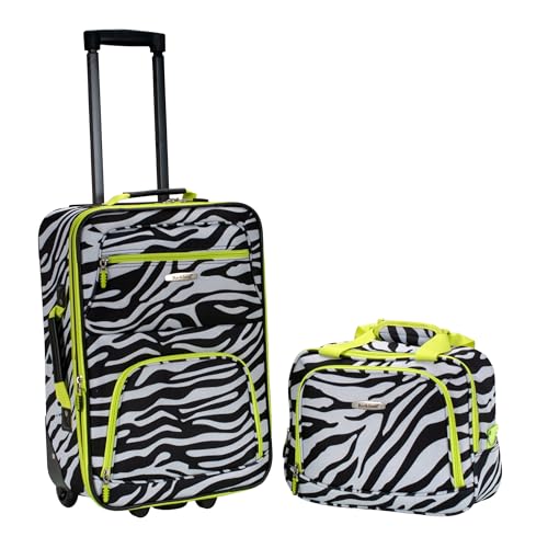 Rockland Fashion Softside 2 Piece Luggage Set, Expandable, (14" Tote/19" Upright), Lime Zebra - color: Lime Zebra, size: 2 Piece (19"/14" Tote)