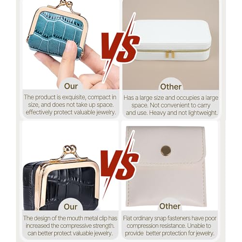 Genuine Leather Mini Jewelry Box for Women, Portable Travel Jewelry Case - color: Storm Blue - 2.5in - Crocdile Pattern